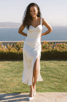 Load image into Gallery viewer, White Sheath Thick Straps Long Engagement Dress with Slit