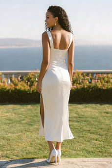 White Sheath Thick Straps Long Engagement Dress with Slit