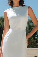 Load image into Gallery viewer, Simple Bodycon White Bateau Neck Midi Engagement Dress
