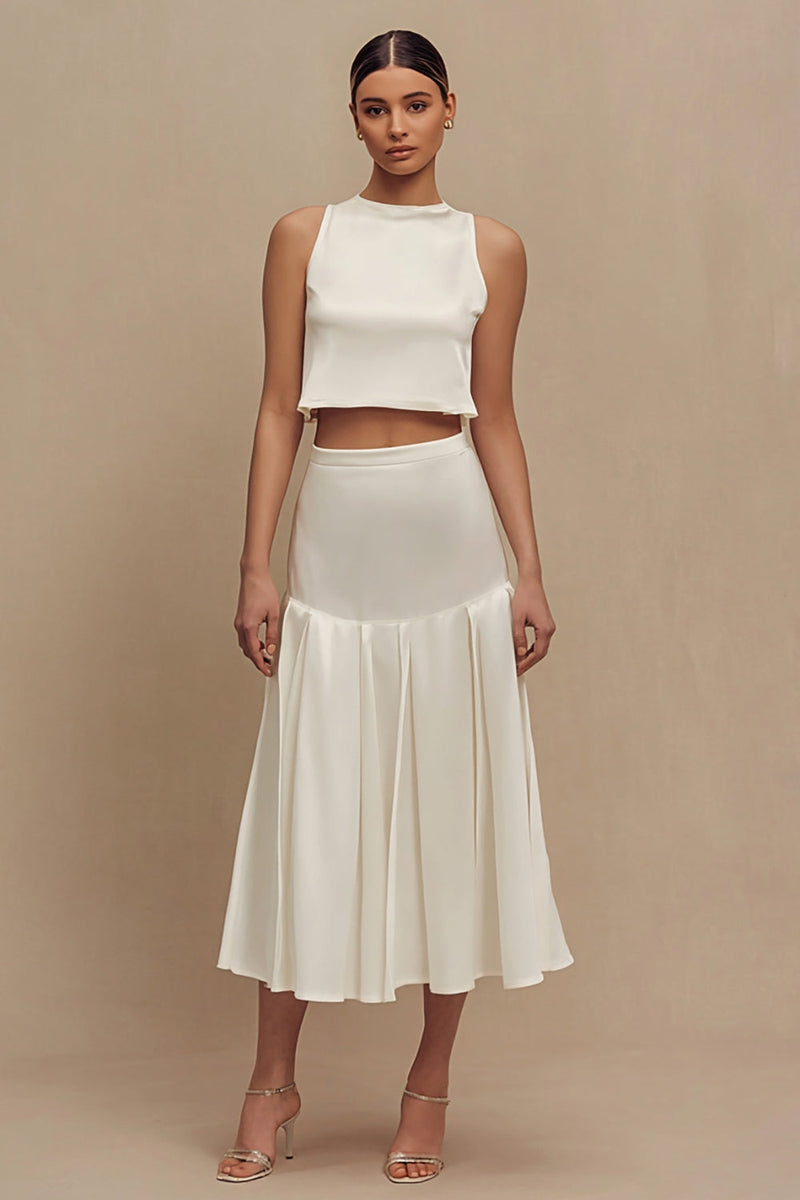 Load image into Gallery viewer, 2 Piece Ivory Crew Neck A Line Midi Engagement Dress