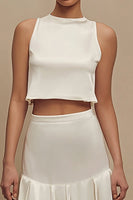 Load image into Gallery viewer, 2 Piece Ivory Crew Neck A Line Midi Engagement Dress