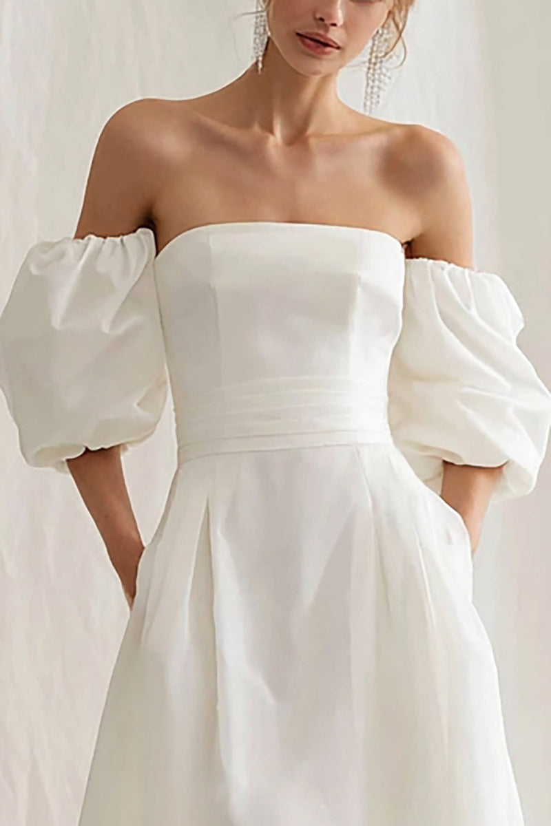 Load image into Gallery viewer, Simple Ivory Puff Sleeves A Line Maxi Engagement Dress
