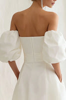 Load image into Gallery viewer, Simple Ivory Puff Sleeves A Line Maxi Engagement Dress
