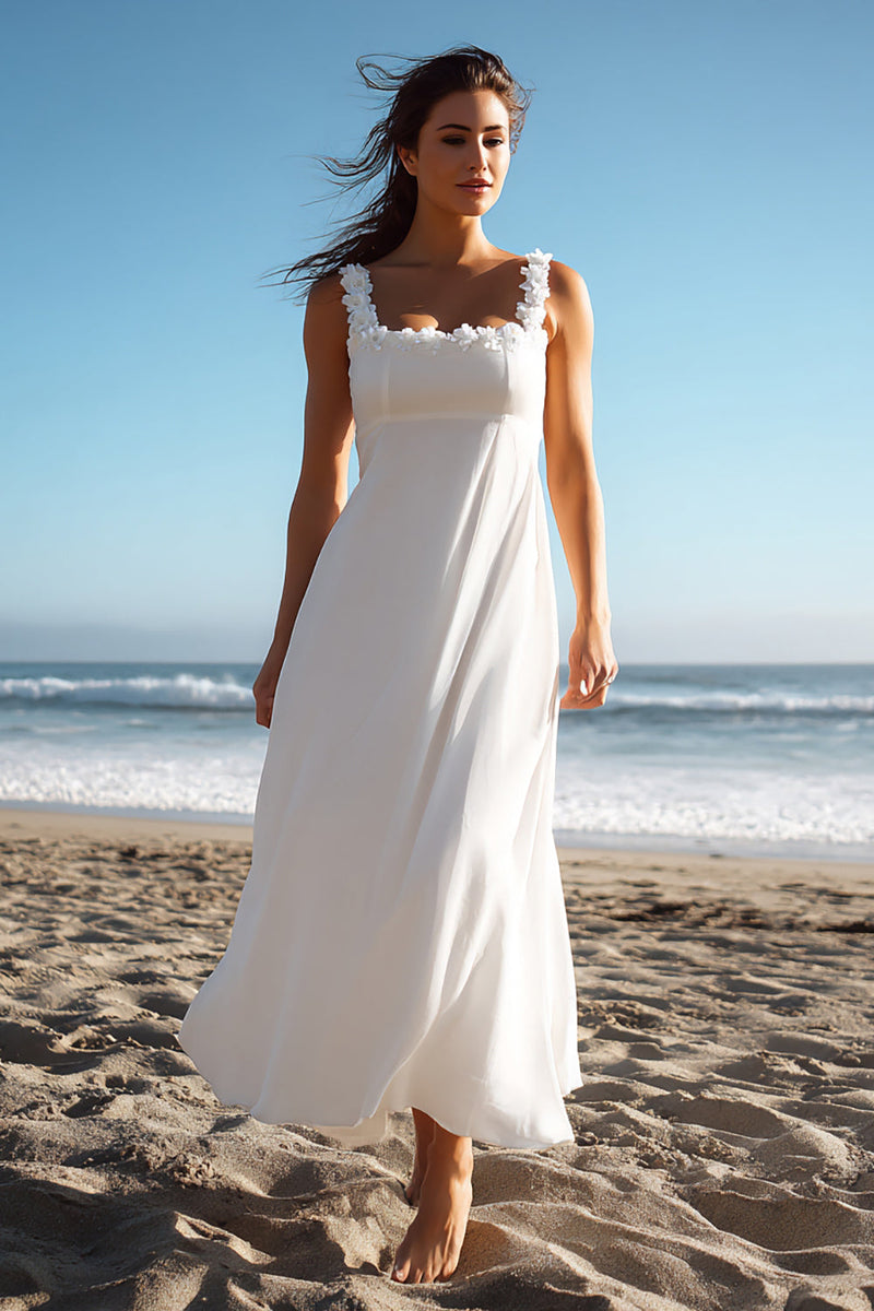 Load image into Gallery viewer, White Square Neck Chiffon A Line Long Wedding Reception Dress