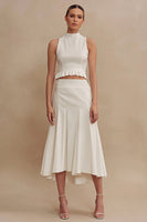 Load image into Gallery viewer, 2 Piece Ivory High Neck Ruffled A Line Midi Engagement Dress