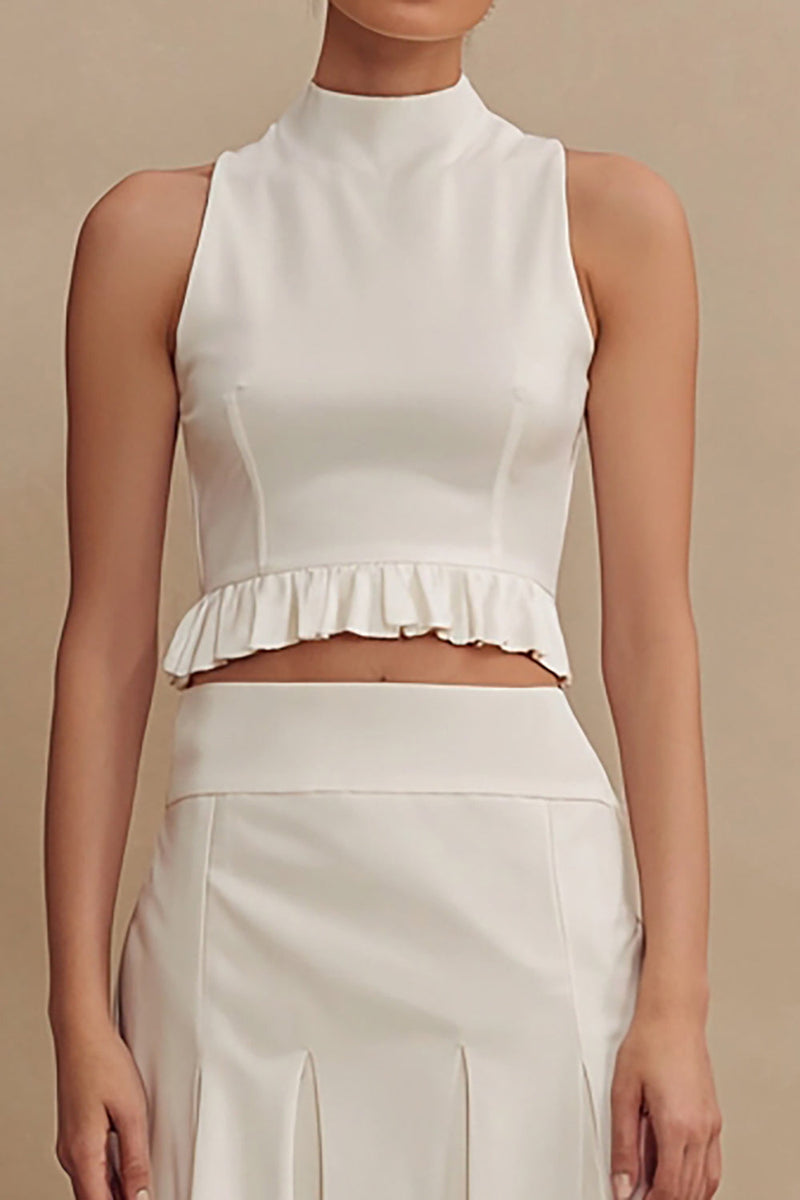 Load image into Gallery viewer, 2 Piece Ivory High Neck Ruffled A Line Midi Engagement Dress