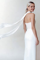 Load image into Gallery viewer, Simple Neck Scarf White Maxi Wedding Reception Dress with Slit