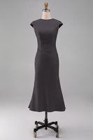 Load image into Gallery viewer, Simple White Bodycon Crew Neck Ruched Midi Rehearsal Dinner Dress