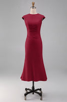 Load image into Gallery viewer, Simple White Bodycon Crew Neck Ruched Midi Rehearsal Dinner Dress