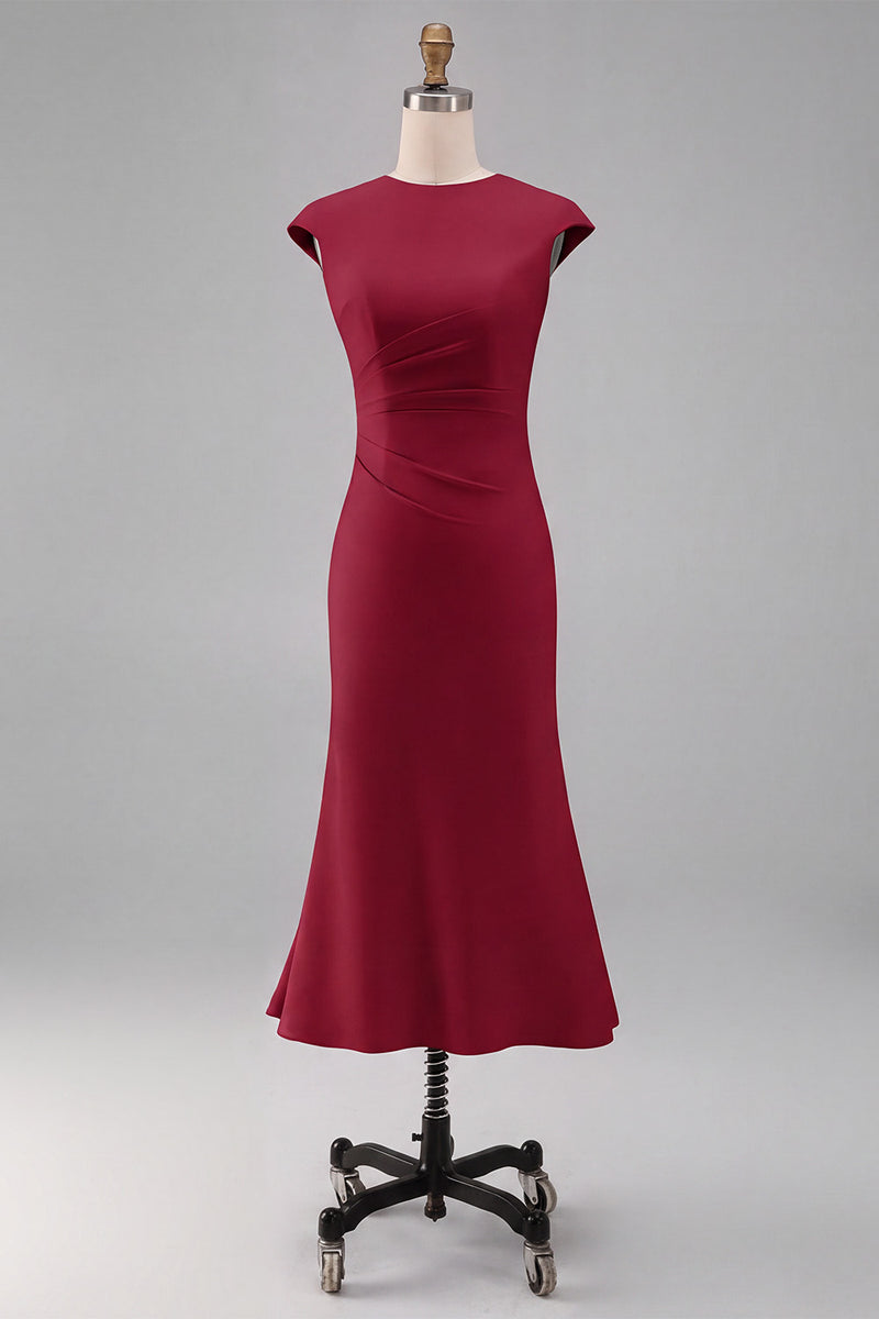 Load image into Gallery viewer, Simple White Bodycon Crew Neck Ruched Midi Rehearsal Dinner Dress