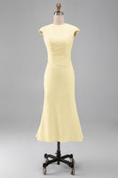 Load image into Gallery viewer, Simple White Bodycon Crew Neck Ruched Midi Rehearsal Dinner Dress