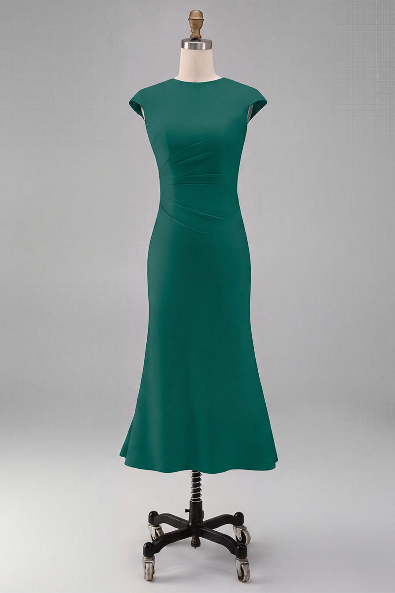 Load image into Gallery viewer, Simple White Bodycon Crew Neck Ruched Midi Rehearsal Dinner Dress
