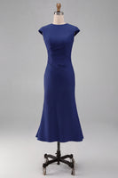 Load image into Gallery viewer, Simple White Bodycon Crew Neck Ruched Midi Rehearsal Dinner Dress