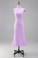 Load image into Gallery viewer, Simple White Bodycon Crew Neck Ruched Midi Rehearsal Dinner Dress
