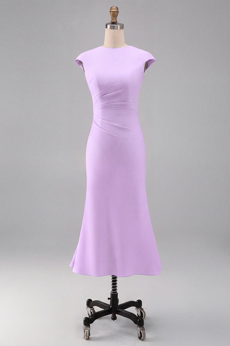Load image into Gallery viewer, Simple White Bodycon Crew Neck Ruched Midi Rehearsal Dinner Dress