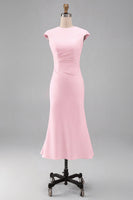 Load image into Gallery viewer, Simple White Bodycon Crew Neck Ruched Midi Rehearsal Dinner Dress