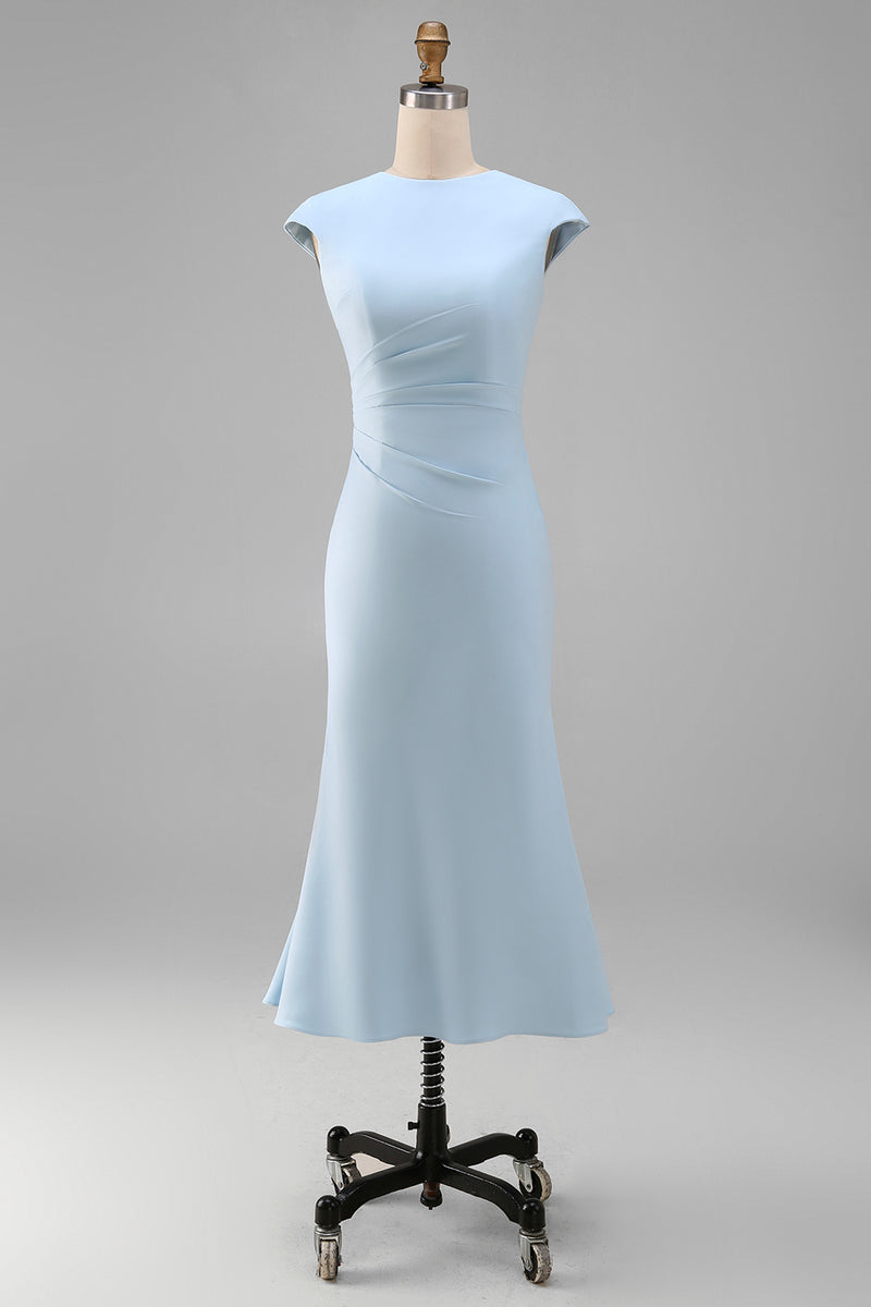 Load image into Gallery viewer, Simple White Bodycon Crew Neck Ruched Midi Rehearsal Dinner Dress