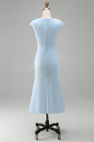 Load image into Gallery viewer, Simple White Bodycon Crew Neck Ruched Midi Rehearsal Dinner Dress