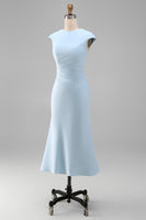 Load image into Gallery viewer, Simple White Bodycon Crew Neck Ruched Midi Rehearsal Dinner Dress