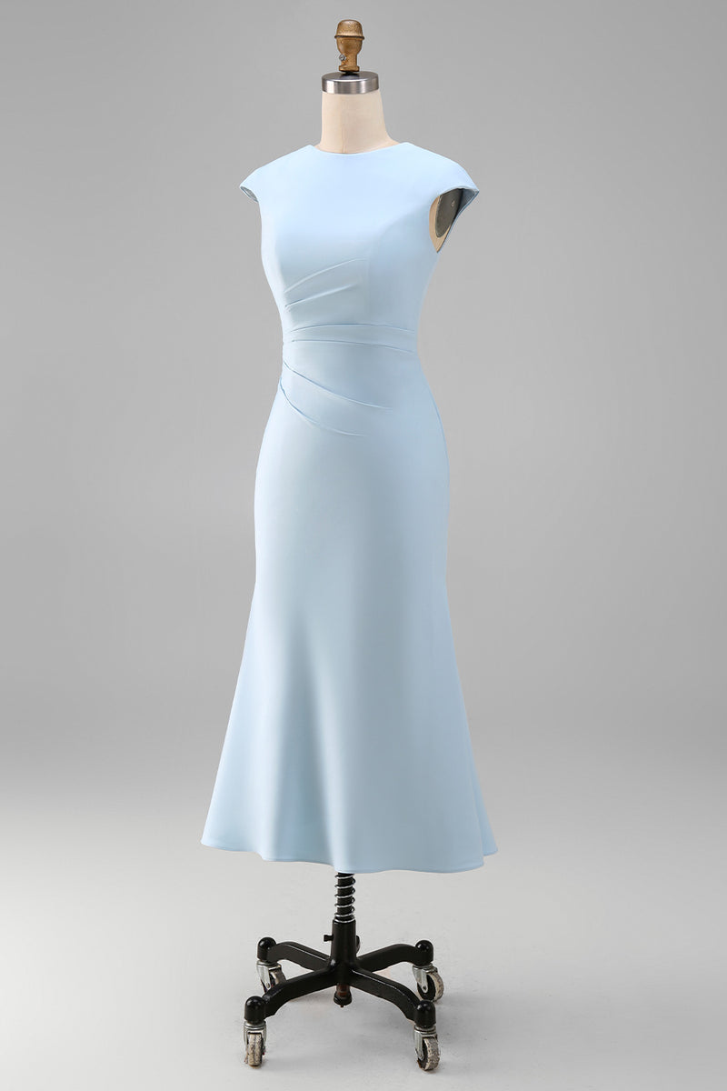 Load image into Gallery viewer, Simple White Bodycon Crew Neck Ruched Midi Rehearsal Dinner Dress