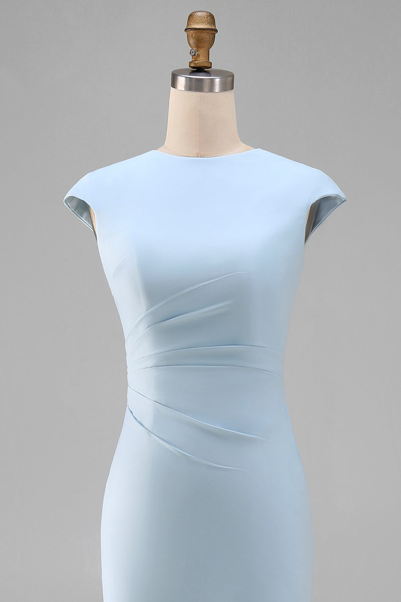 Load image into Gallery viewer, Simple White Bodycon Crew Neck Ruched Midi Rehearsal Dinner Dress
