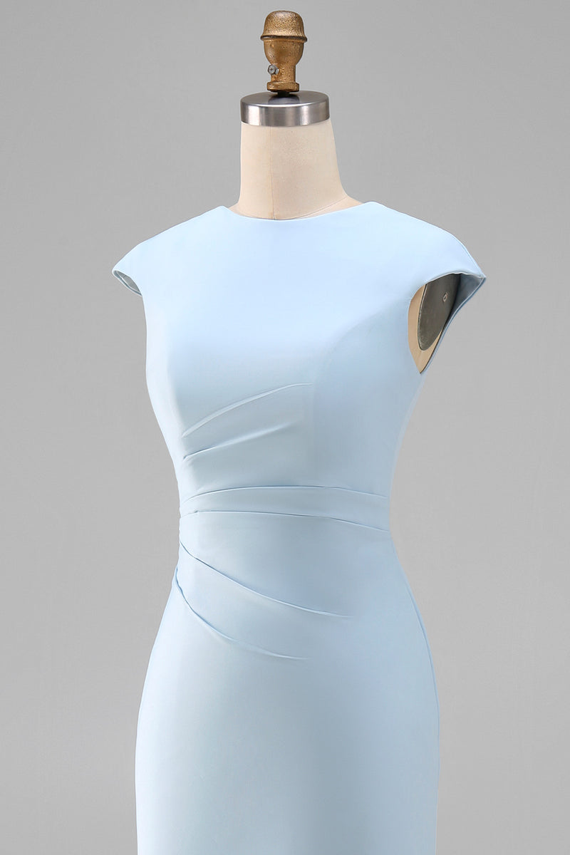 Load image into Gallery viewer, Simple White Bodycon Crew Neck Ruched Midi Rehearsal Dinner Dress