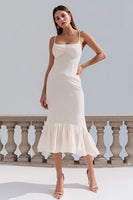 Load image into Gallery viewer, Spaghetti Straps Ivory Midi Engagement Dress with Ruffles