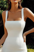 Load image into Gallery viewer, Square Neck White Bodycon Midi Bridal Shower Dress