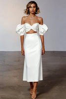 Load image into Gallery viewer, 2 Piece Sheath White Midi Engagement Dress with Sleeves