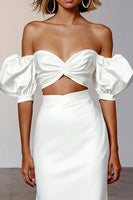 Load image into Gallery viewer, 2 Piece Sheath White Midi Engagement Dress with Sleeves