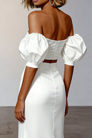 Load image into Gallery viewer, 2 Piece Sheath White Midi Engagement Dress with Sleeves