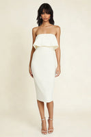 Load image into Gallery viewer, Simple White Strapless Midi Sheath Engagement Dress