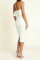 Load image into Gallery viewer, Simple White Strapless Midi Sheath Engagement Dress