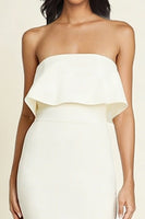 Load image into Gallery viewer, Simple White Strapless Midi Sheath Engagement Dress