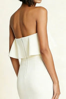 Load image into Gallery viewer, Simple White Strapless Midi Sheath Engagement Dress