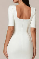 Load image into Gallery viewer, Simple White Bodycon Square Neck Midi Engagement Dress with Sleeves