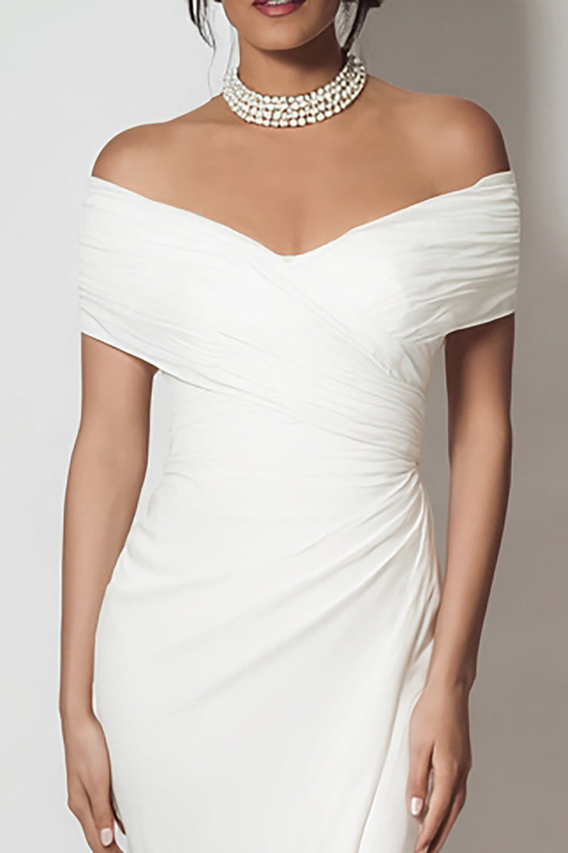 Load image into Gallery viewer, White Off the Shouder Long Sheath Engagement Dress with Slit