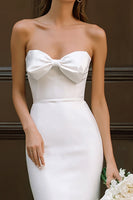 Load image into Gallery viewer, White Strapless Midi Bodycon Engagement Dress with Bow