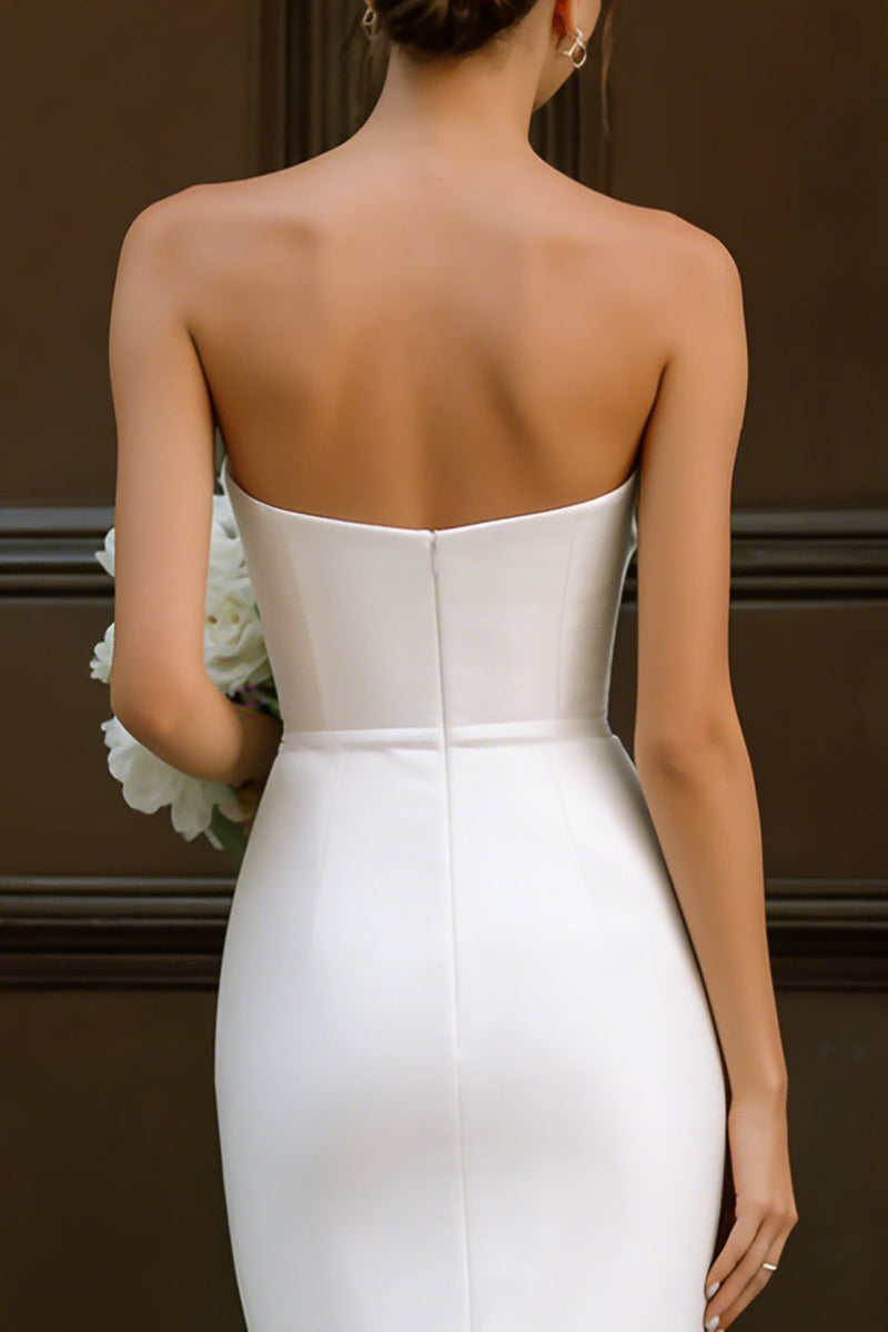 Load image into Gallery viewer, White Strapless Midi Bodycon Engagement Dress with Bow