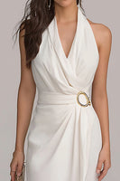 Load image into Gallery viewer, White Halter Neck Chiffon Bodycon Midi Engagement Dress with Slit