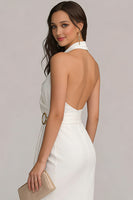 Load image into Gallery viewer, White Halter Neck Chiffon Bodycon Midi Engagement Dress with Slit
