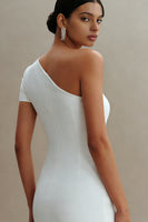Load image into Gallery viewer, Simple White One Shoulder Midi Sheath Engagement Dress