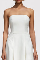 Load image into Gallery viewer, Strapless Simple White A Line Midi Engagement Dress