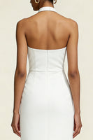 Load image into Gallery viewer, Simple White Satin Halter Midi Sheath Engagement Dress
