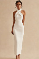 Load image into Gallery viewer, Simple Ivory Bodycon Halter Maxi Engagement Dress