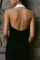 Load image into Gallery viewer, Black and White Sheath Chiffon Pleated Long Formal Dress