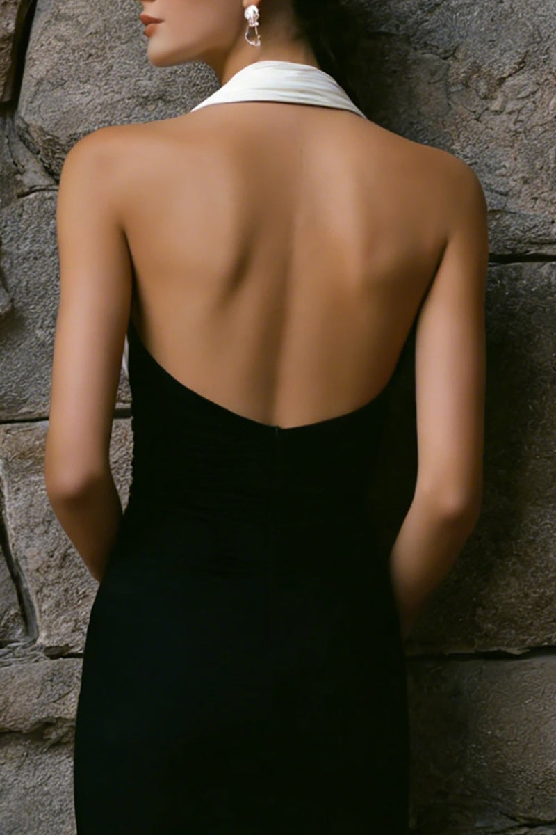 Load image into Gallery viewer, Black and White Sheath Chiffon Pleated Long Formal Dress