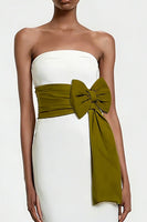 Load image into Gallery viewer, White Sheath Long Strapless Engagement Dress with Bow