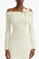 Load image into Gallery viewer, Ivory Off the Shoulder Bodycon Midi Engagement Dress with Slit