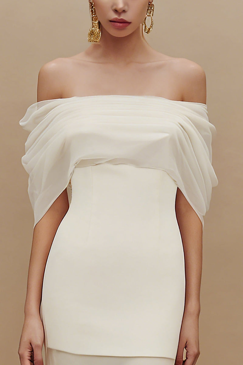 Load image into Gallery viewer, Sheath Ivory Off the Shoulder Long Engagement Dress